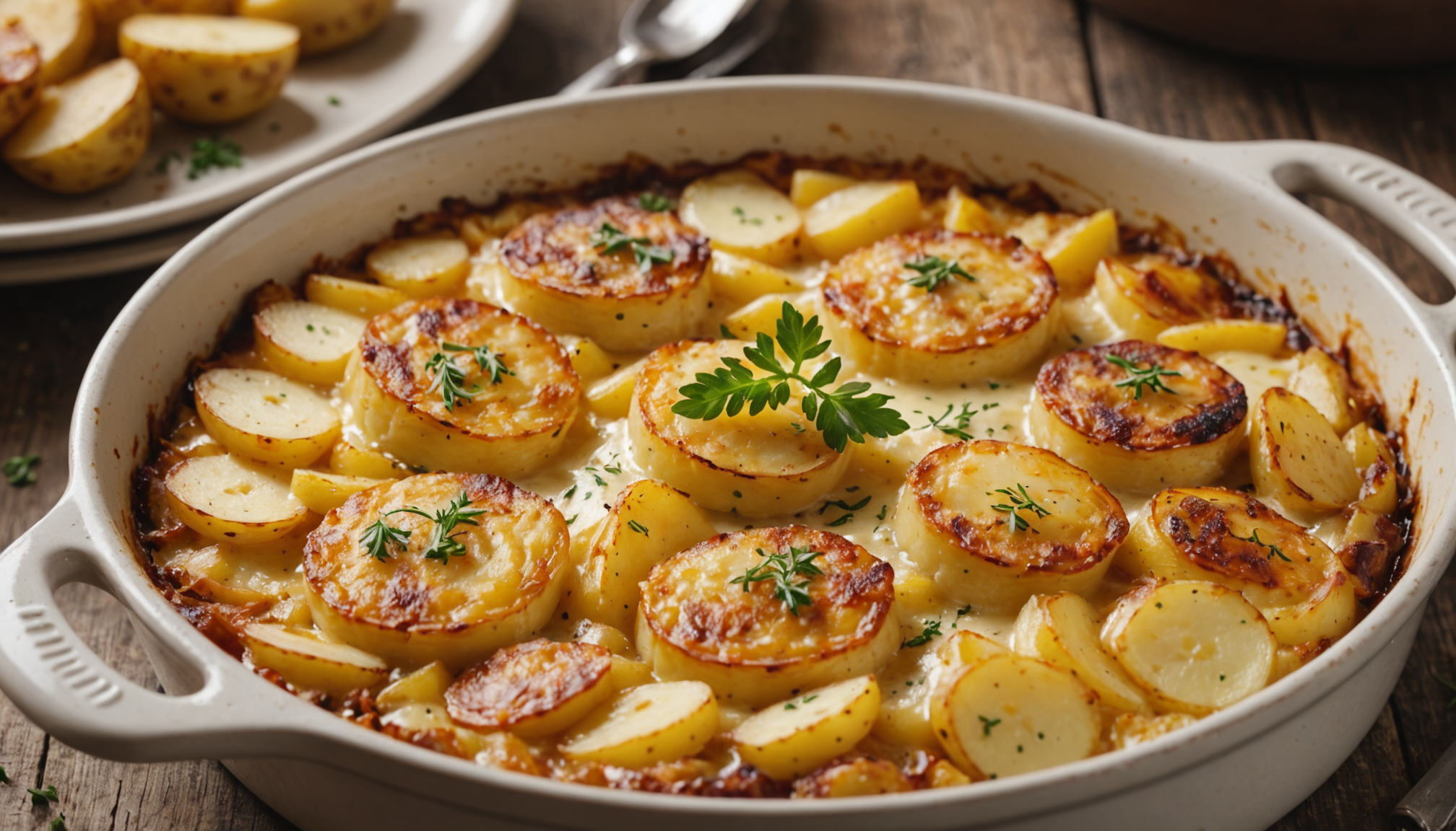 découvrez notre tartiflette revisitée à la cancoillotte, un gratin fondant, léger et ultra simple à préparer au four, idéal pour un repas savoureux et rapide.