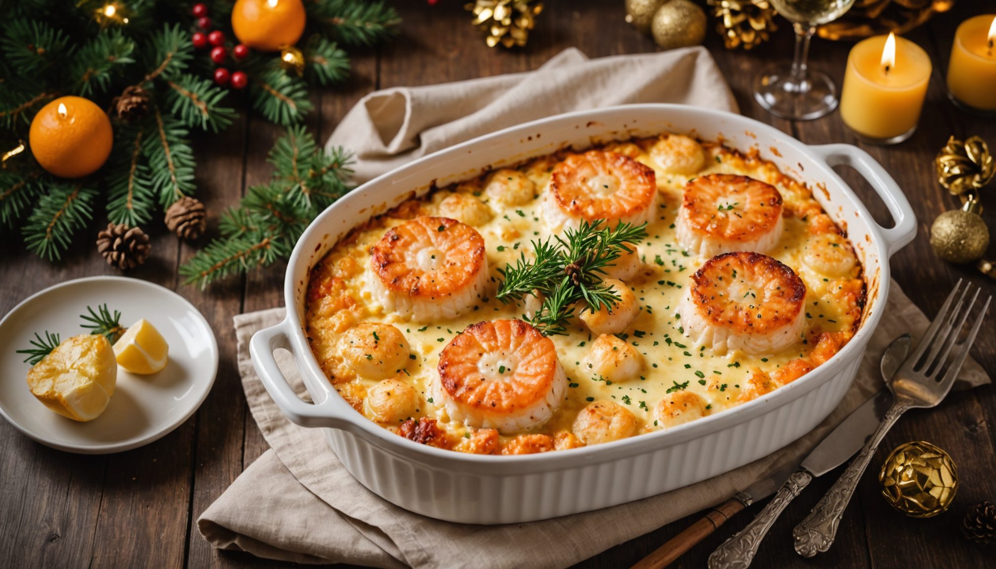 découvrez notre gratin onctueux au saumon et saint-jacques, une alternative délicieuse à la dinde pour sublimer votre repas de noël avec goût et raffinement.