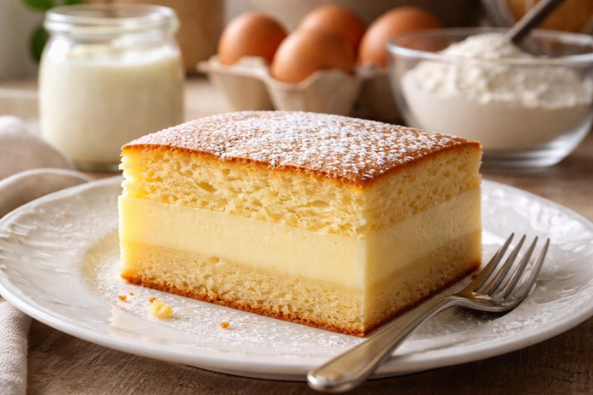 découvrez le magic cake au yaourt, un gâteau original aux 3 textures surprenantes qui se révèle à la cuisson. une recette simple et délicieuse à essayer absolument !