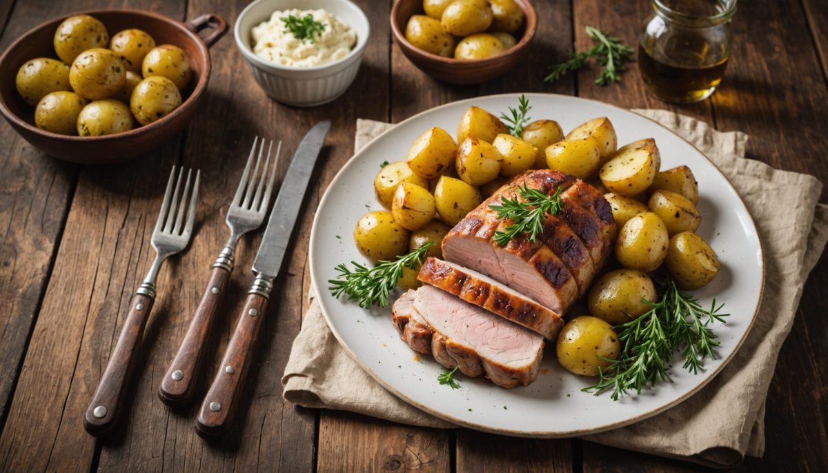découvrez notre recette facile de filet mignon rôti au four, accompagné de pommes de terre pour un repas savoureux et gourmand à partager en famille.