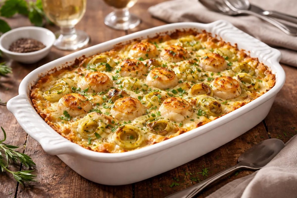 découvrez notre recette facile et raffinée de gratin poireaux–saint-jacques, parfaite pour sublimer vos repas de fête avec élégance et saveurs délicates.