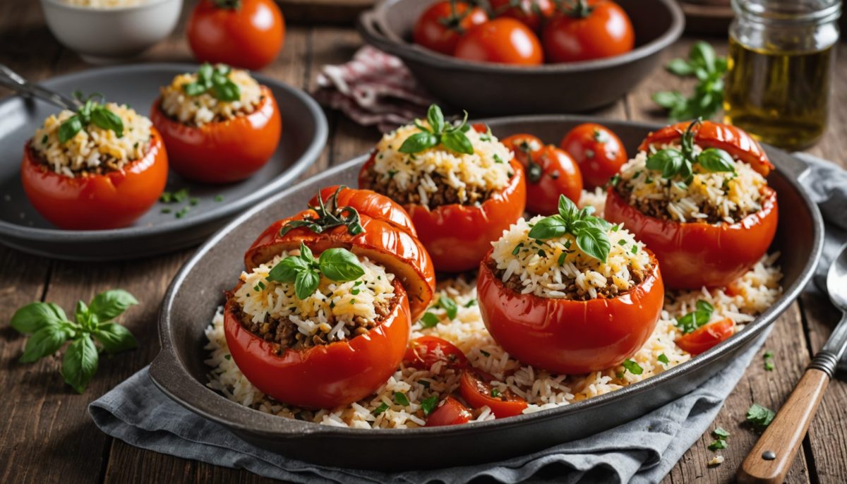 découvrez la recette traditionnelle des tomates farcies façon grand-mère, simples et savoureuses, garnies d'un riz gourmand pour un repas réconfortant et délicieux.